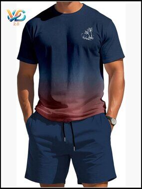Men's 2 Piece Short Set Summer Cruise Vacation Beach Outfits Graphic Tee and